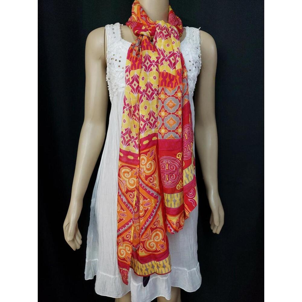 Hale Bob SILK Scarf Yellow Red Multicolo 16"×75" Wrap Bandana NWT #CB3